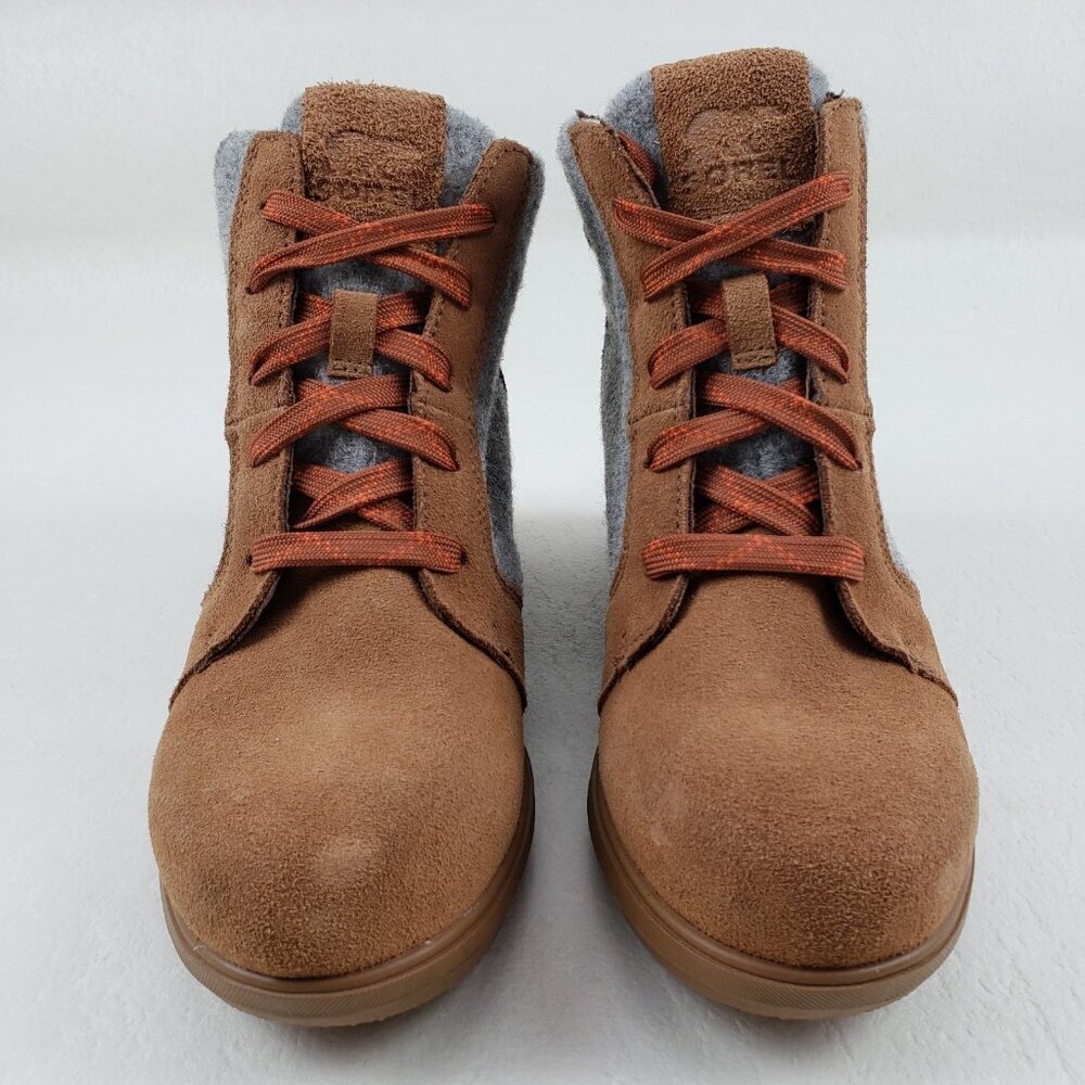 Sorel Evie Ankle Boot Womens 8 Brown Suede Hidden Wedge Heel Lace Up Waterproof - Picture 5 of 15